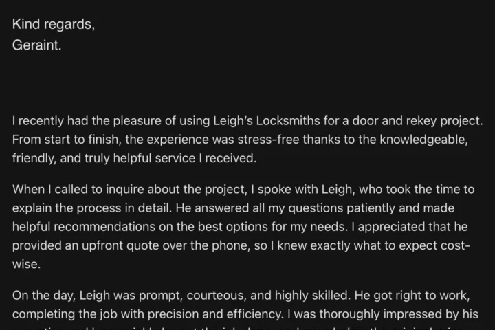 Leigh's Locksmiths of Bridgend Review