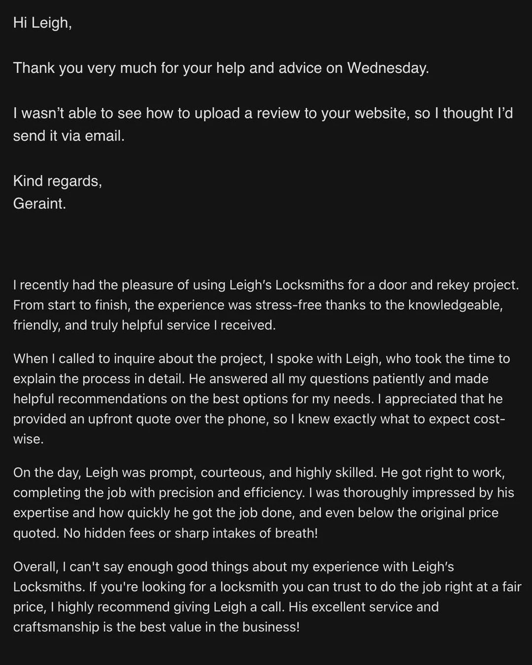 Leigh's Locksmiths  of Bridgend Review