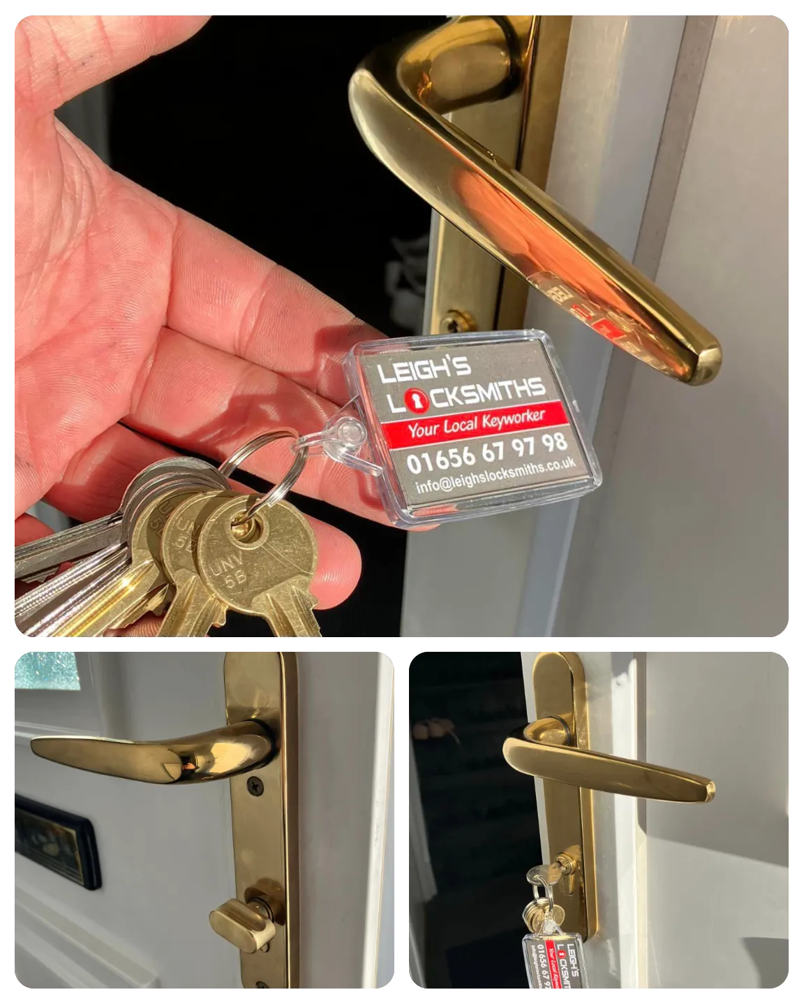 Leigh’s Locksmiths fitting new thumb-turn euro cylinder gold handles Maesteg Leigh’s Locksmiths fitting new thumb-turn euro cylinder gold handles Maesteg